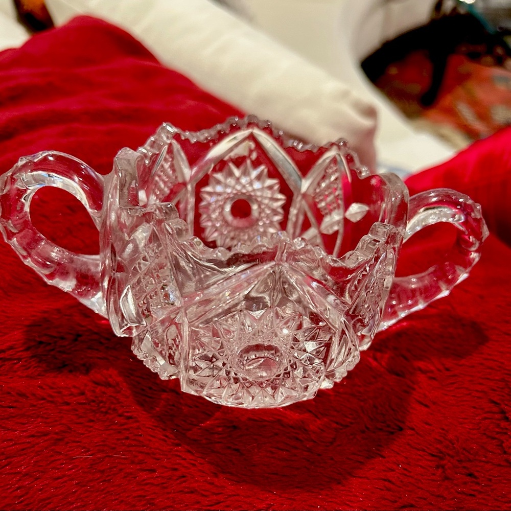 Antique American brilliant. Cut Cyrstal dual handle sugar bowl.
